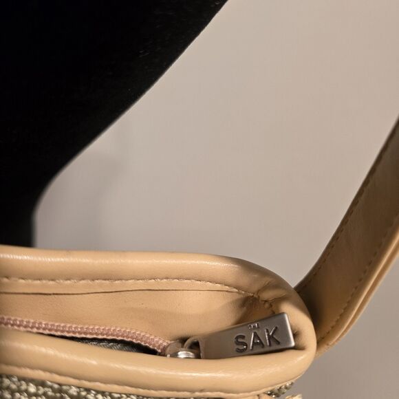 The Sak Y2K Shoulder Bag Knit Woven Purse Vintage 90s Hobo Cream Gray Crochet - Picture 11 of 11